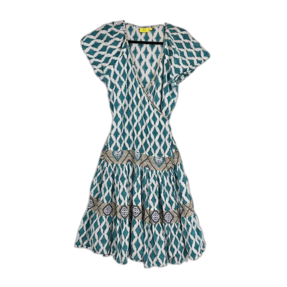 Roberta Roller Rabbit Green White Pattern Wrap Mi… - image 1